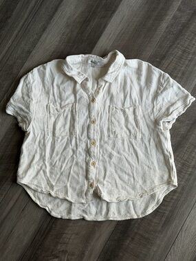 Madewell Women's Sz L White Beachside Shirttail Linen Blend Button Up Coastal